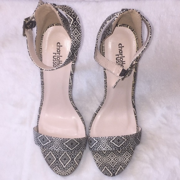 Charlotte Russe Black Cream tribal heels. … - Picture 1 of 7